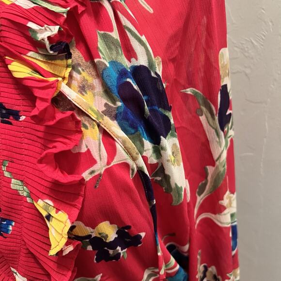 Ralph Lauren Women's Pink Floral-Print Keyhole Split V Neck Dress Size 12 - Picture 2 of 6